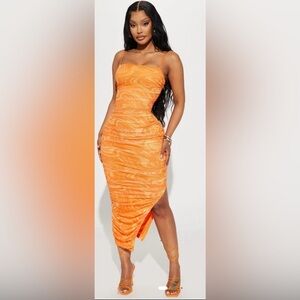 Fashion Nova Orange Strapless Bodycon Dress